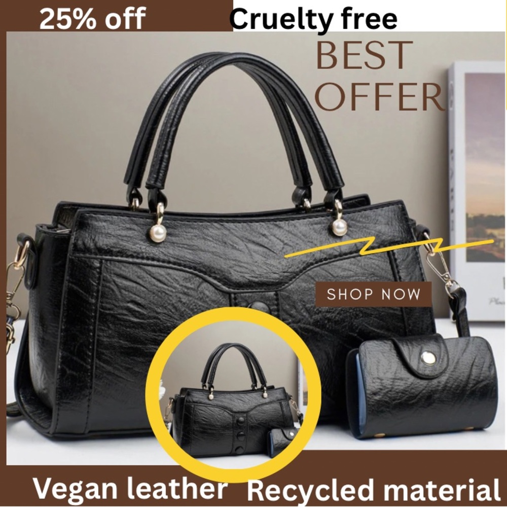 Elegant Black Vegan Leather Handbag cruelty free no animal harmed